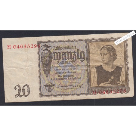 Billet Allemagne 20 Reichsmark - H.0463529 - 1939 - lartdesgents.fr