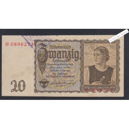 Billet Allemagne 20 Reichsmark - H.08962737- 1939 - lartdesgents.fr