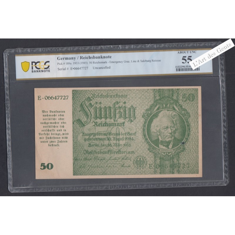 50 Reichsmark 1933 (1945) Uncancelled - E.06647727- AUNC 55 - lartdesgents.fr