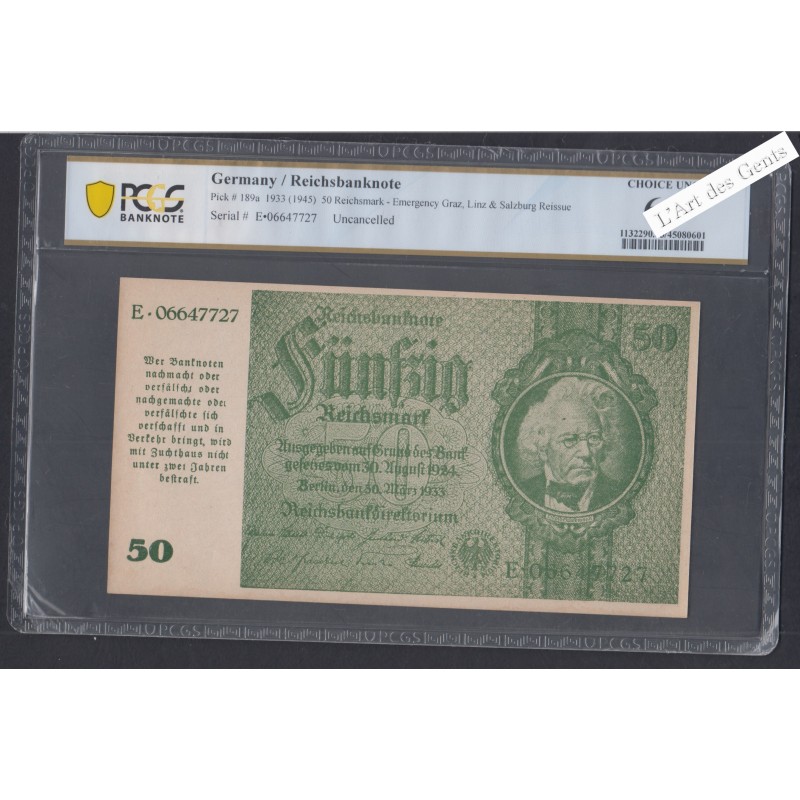 50 Reichsmark 1933 (1945) Uncancelled - E.06647727- AUNC 63 - lartdesgents.fr
