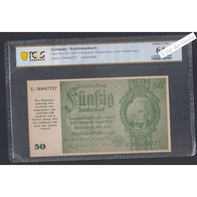 50 Reichsmark 1933 (1945) Uncancelled - E.06647727- AUNC 64 -