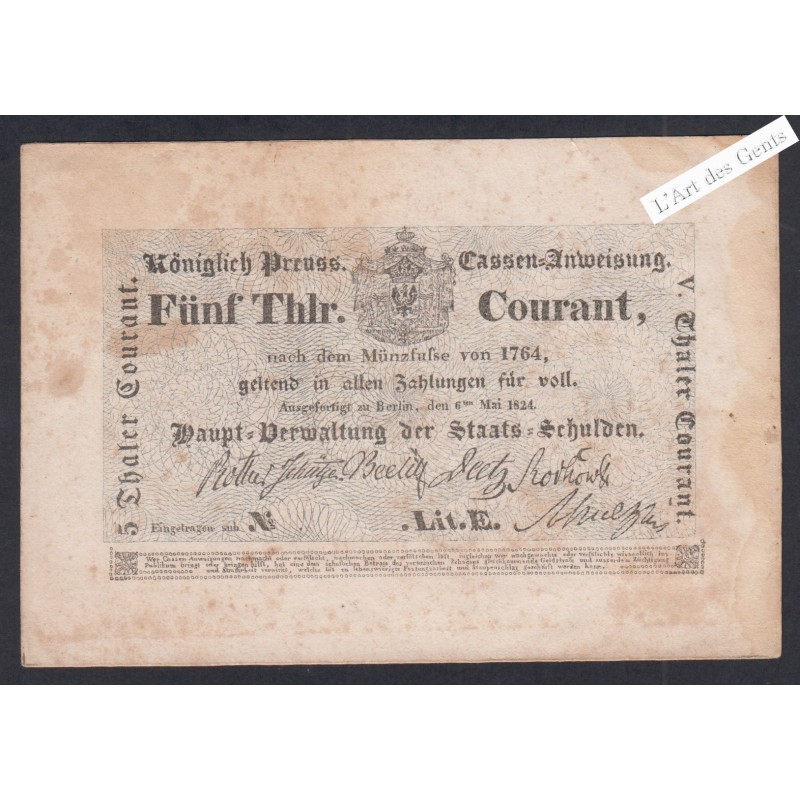Billet Allemagne 5 Thaler 1824 Lettre E - lartdesgents.fr