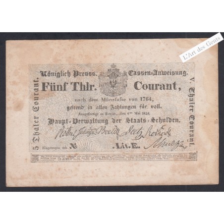 Billet Allemagne 5 Thaler 1824 Lettre E - lartdesgents.fr