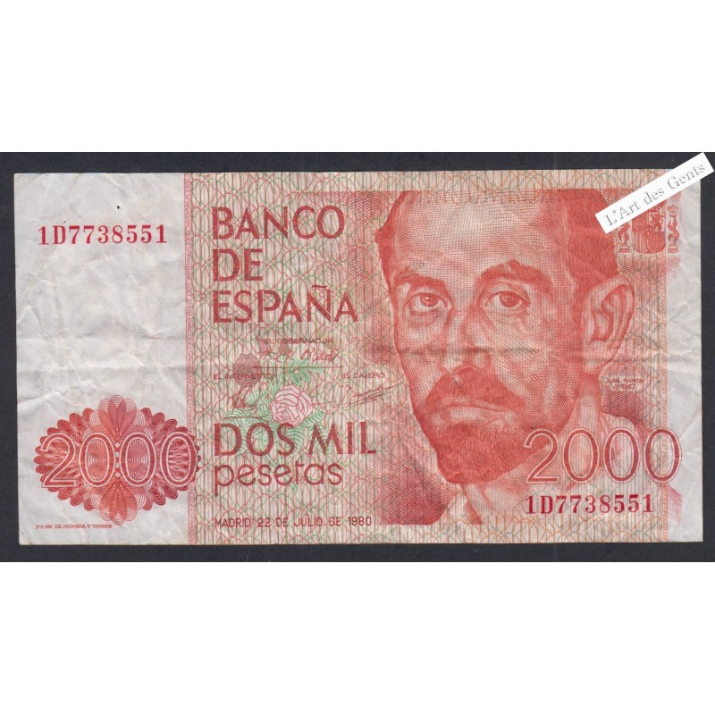 Billet Espagne 2000 Pesetas - 1D7738551 - 1980 -  lartdesgents.fr