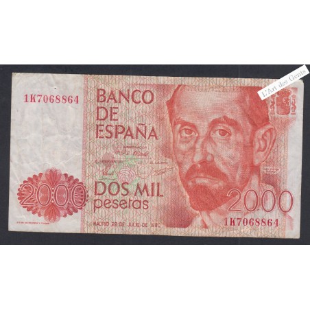 Billet Espagne 2000 Pesetas - 1K7068864 - 1980 -  lartdesgents.fr