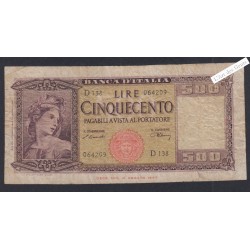 Billet Italie 500 Lire - D138 064209 - 1947 -  lartdesgents.fr