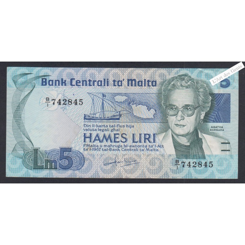 Billet Malte 5 Liri - BI742845 - 1967 -  lartdesgents.fr