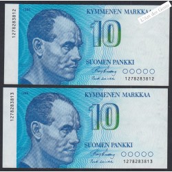 Lot 2 Billets Finlande 10 MarkKaa - Numéros Suivis - 1986 - Neufs --  lartdesgents.fr