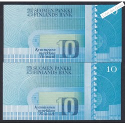 Lot 2 Billets Finlande 10 MarkKaa - Numéros Suivis - 1986 - Neufs --  lartdesgents.fr