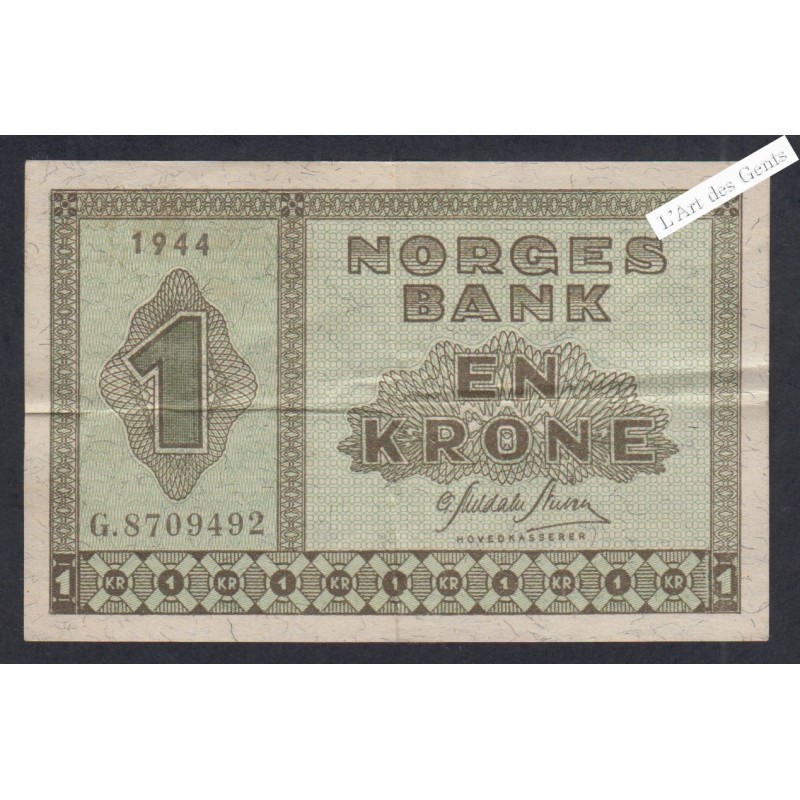 Billet Norvège 1 Krone - G.8709492 - 1944  -  lartdesgents.fr