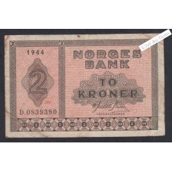 Billet Norvège 2 Kroner - D.0839380 - 1944  -  lartdesgents.fr
