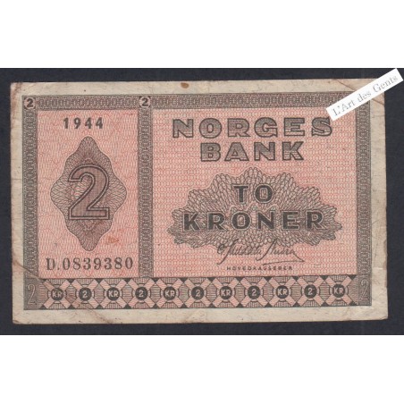 Billet Norvège 2 Kroner - D.0839380 - 1944  -  lartdesgents.fr
