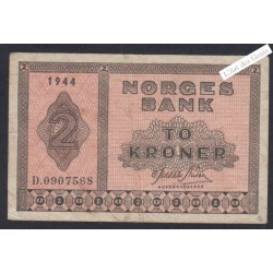Billet Norvège 2 Kroner - D.0907568 - 1944  -  lartdesgents.fr