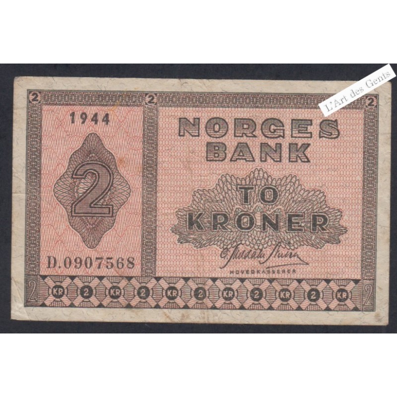 Billet Norvège 2 Kroner - D.0907568 - 1944  -  lartdesgents.fr