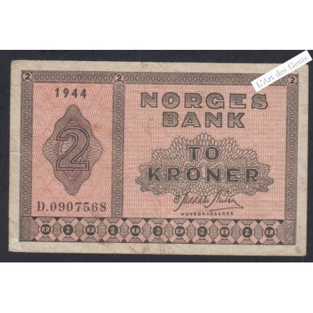 Billet Norvège 2 Kroner - D.0907568 - 1944  -  lartdesgents.fr