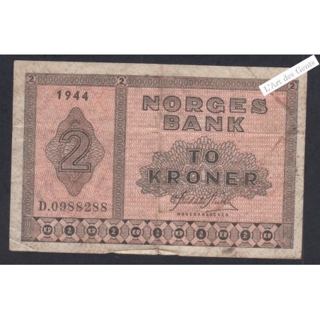 Billet Norvège 2 Kroner - D.0988288 - 1944  -  lartdesgents.fr