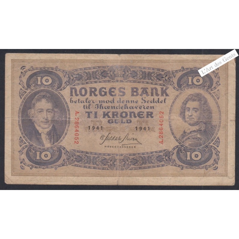 Billet Norvège 10 Kroner  - C.2685494  - 1942  -  lartdesgents.fr