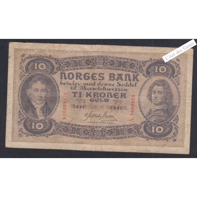 Billet Norvège 10 Kroner  - A.7699005  - 1941  -  lartdesgents.fr