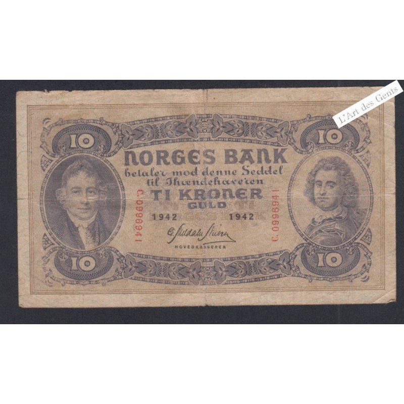 Billet Norvège 10 Kroner  -  C.0996941  - 1942  -  lartdesgents.fr