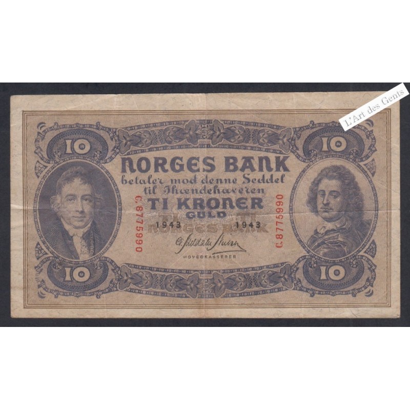 Billet Norvège 10 Kroner  -  C.8775990  - 1943  -  lartdesgents.fr