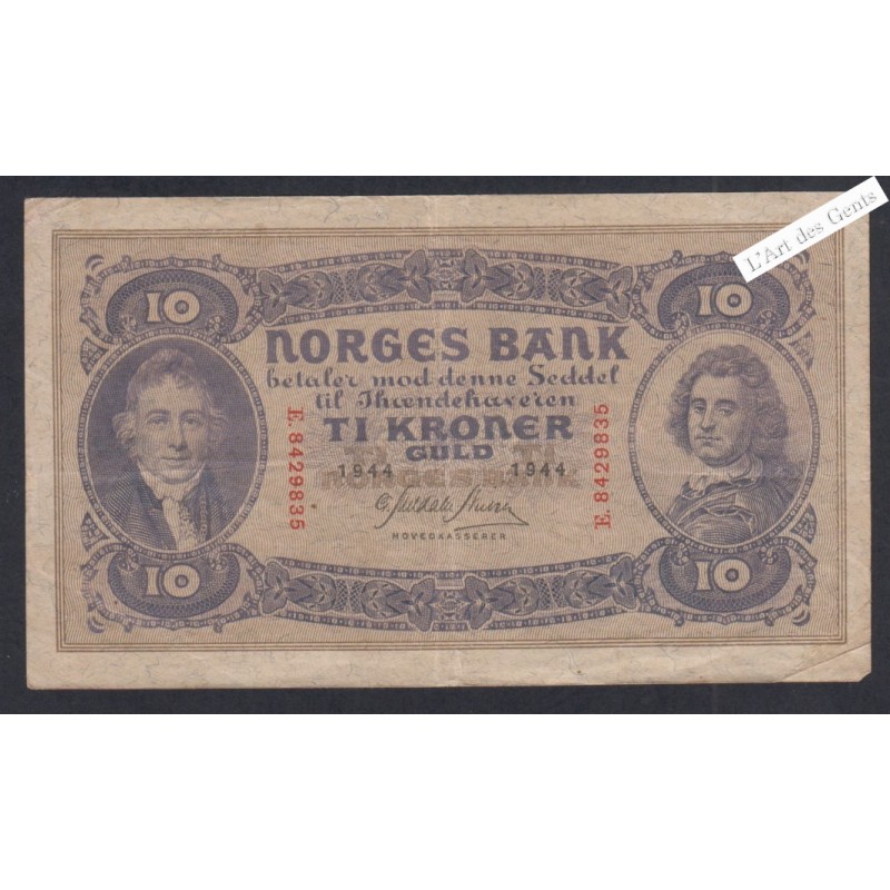 Billet Norvège 10 Kroner  -  E.8429835  - 1944  -  lartdesgents.fr