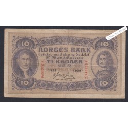 Billet Norvège 10 Kroner  -  Z.2464528  - 1939 -  lartdesgents.fr