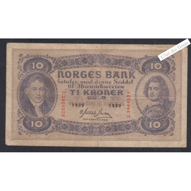 Billet Norvège 10 Kroner  -  Z.2464528  - 1939 -  lartdesgents.fr