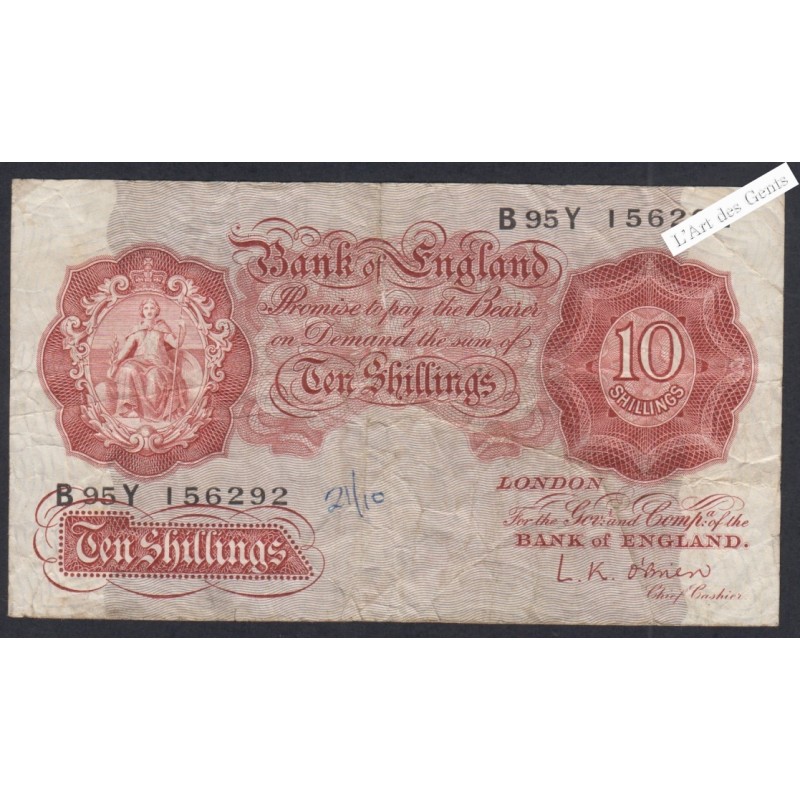 Billet Grande Bretagne 10 Shillings  -  B 95Y 156292  - 1955-60 - P.368c -  lartdesgents.fr