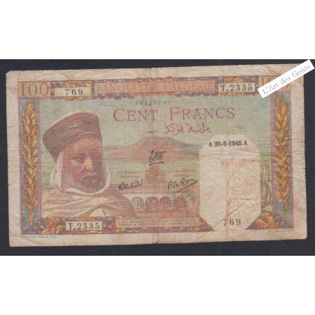 Billet Algérie  - 100 Francs  - 1945 - G.2532 550 -  lartdesgents.fr