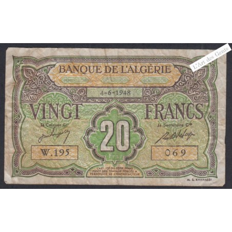 Billet Algérie  - 20 Francs  - 1948 - W.195 069 -  lartdesgents.fr