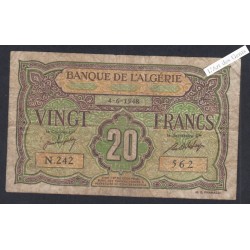 Billet Algérie  - 20 Francs  - 1948 - N.242 562 -  lartdesgents.fr