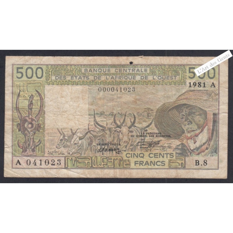 Billet Côte d'Ivoire - 500  Francs - A 041023 B.8 - 1981 - P.106ad - lartdesgents.fr