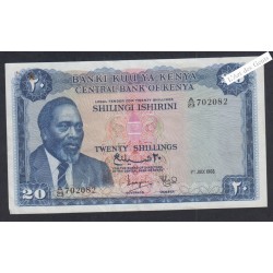 Billet Kenya - 20 Shillings - A/23 702082 - 1968 - lartdesgents.fr