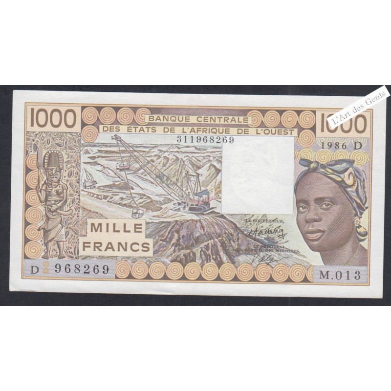 Billet Mali - 1000 Francs - M.013 968269 - P.406Dg - 1986 - lartdesgents.fr