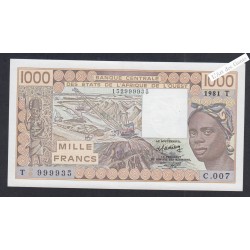 Billet Togo - 1000 Francs - n° C.007 999935 - 1981 - P.807Tb - Sign.15 -  lartdesgents.fr