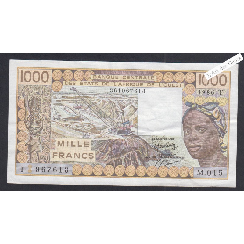 Billet Togo - 1000 Francs - n° M.015 967613 - 1986 - lartdesgents.fr