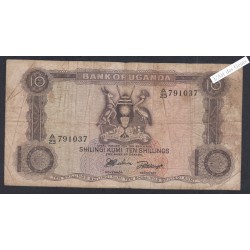 Billet Ouganda - 10 Shillings - A/23 7910371 - 1966 - lartdesgents.fr