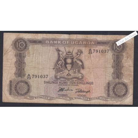 Billet Ouganda - 10 Shillings - A/23 7910371 - 1966 - lartdesgents.fr