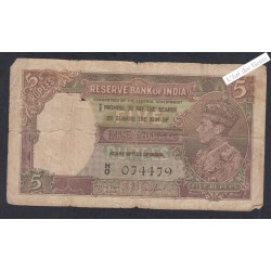 Billet Inde - 5 Rupees - H/O OJ4479 - 1937 - lartdesgents.fr