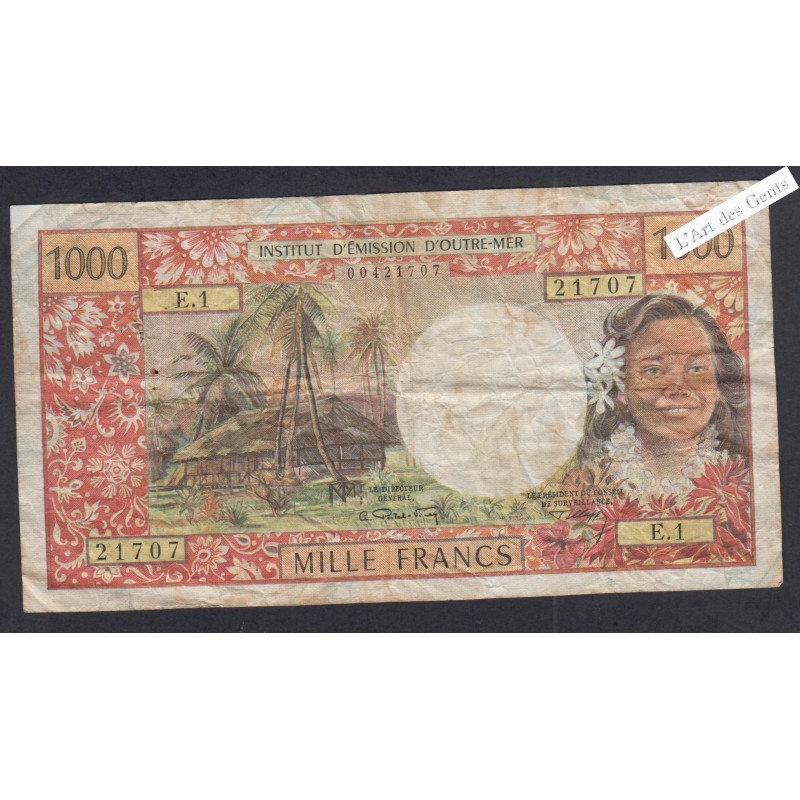 Billet Tahiti Papeete  - 1000 Francs  - E.1 21707 - lartdesgents.fr