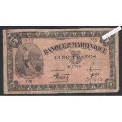 Billet Martinique  - 5 Francs  - G.13 788 - 1942 - P.16B - lartdesgents.fr