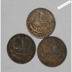 Lot monnaies de 1 centime 1900 et 2 x 1 centime 1908 -  lartdesgents.fr