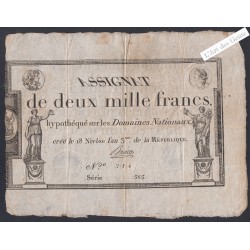 Billet Assignat - 2000 Francs  - n°214 - série 565 - An 3 -  lartdesgents.fr
