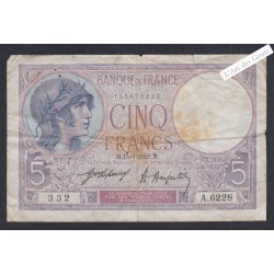 Billet 5 Francs Violet- n°A.6228 332 - 1921 -  lartdesgents.fr