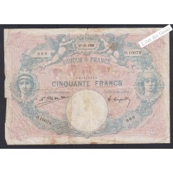 Billet 50 Francs Bleu et Rose - n°O.10078 869 - 1923 -  lartdesgents.fr