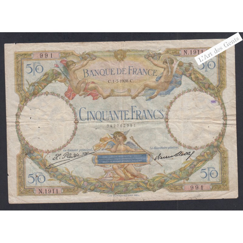 Billet 50 Francs Luc Olivier Merson - N.1911 991 - 1928 -  lartdesgents.fr