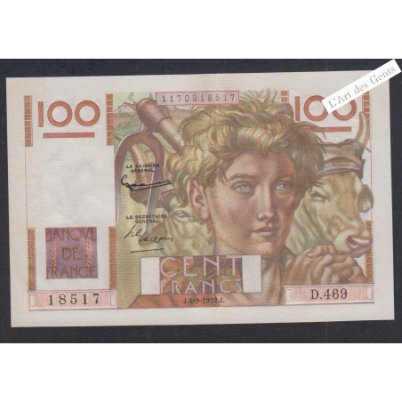 Billet 100 Francs Jeune Paysan - D.469 18517  - 1952 - Spl -  lartdesgents.fr