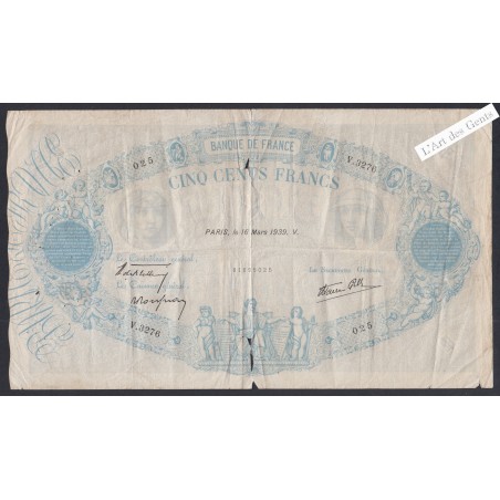 500 Francs Bleu et Rose - V.3276 025 - 1939 -  lartdesgents.fr