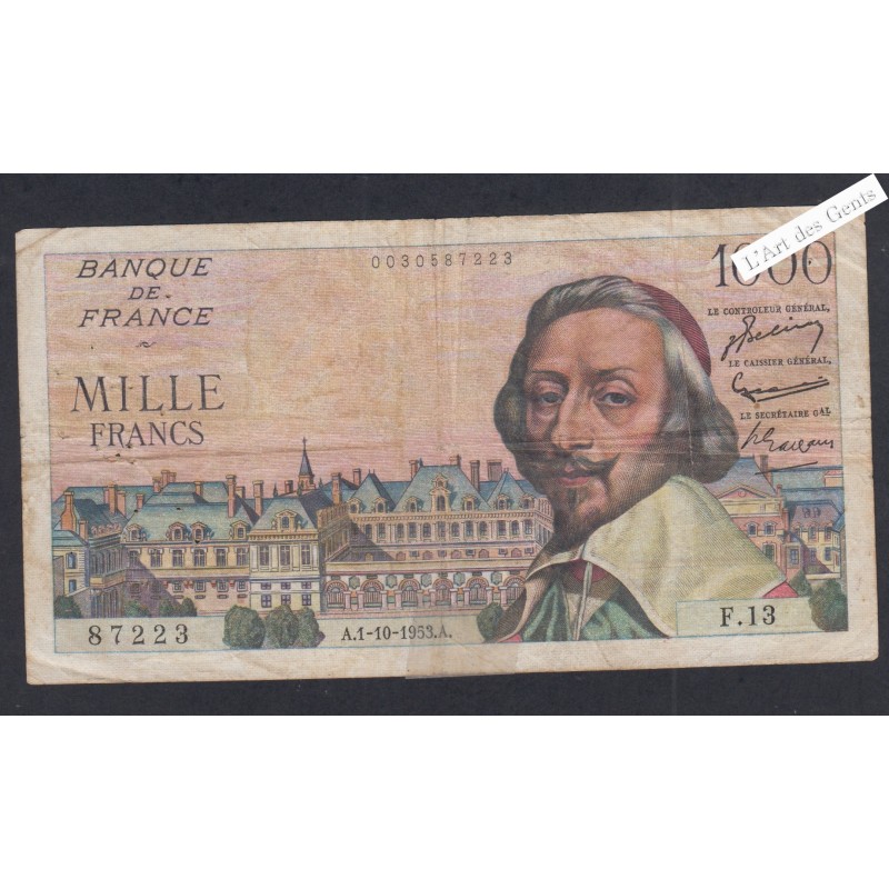 1000 Francs Richelieu - F.13 87223 - 1953 -  lartdesgents.fr