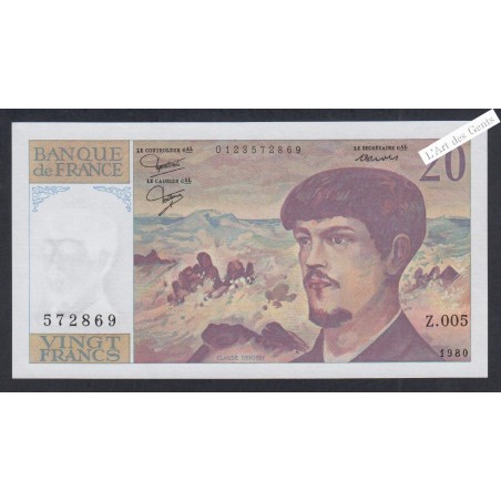 20 Francs Debussy - Z.005 572869 - 1980 - Neuf -  lartdesgents.fr